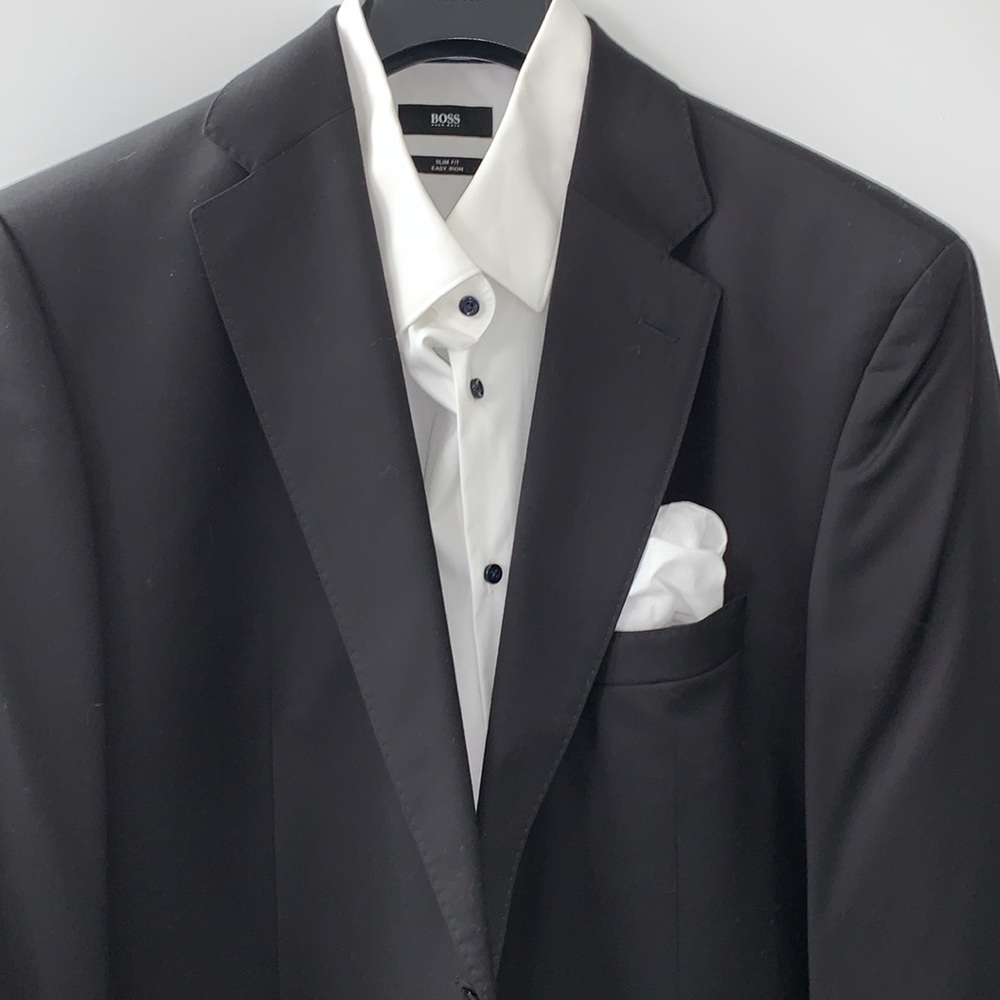 🔥BNWT🔥Hugo Boss “Johnstons1” Mens Suit in Black Sz 46R. Black.Pants Sz 38US - Picture 3 of 17